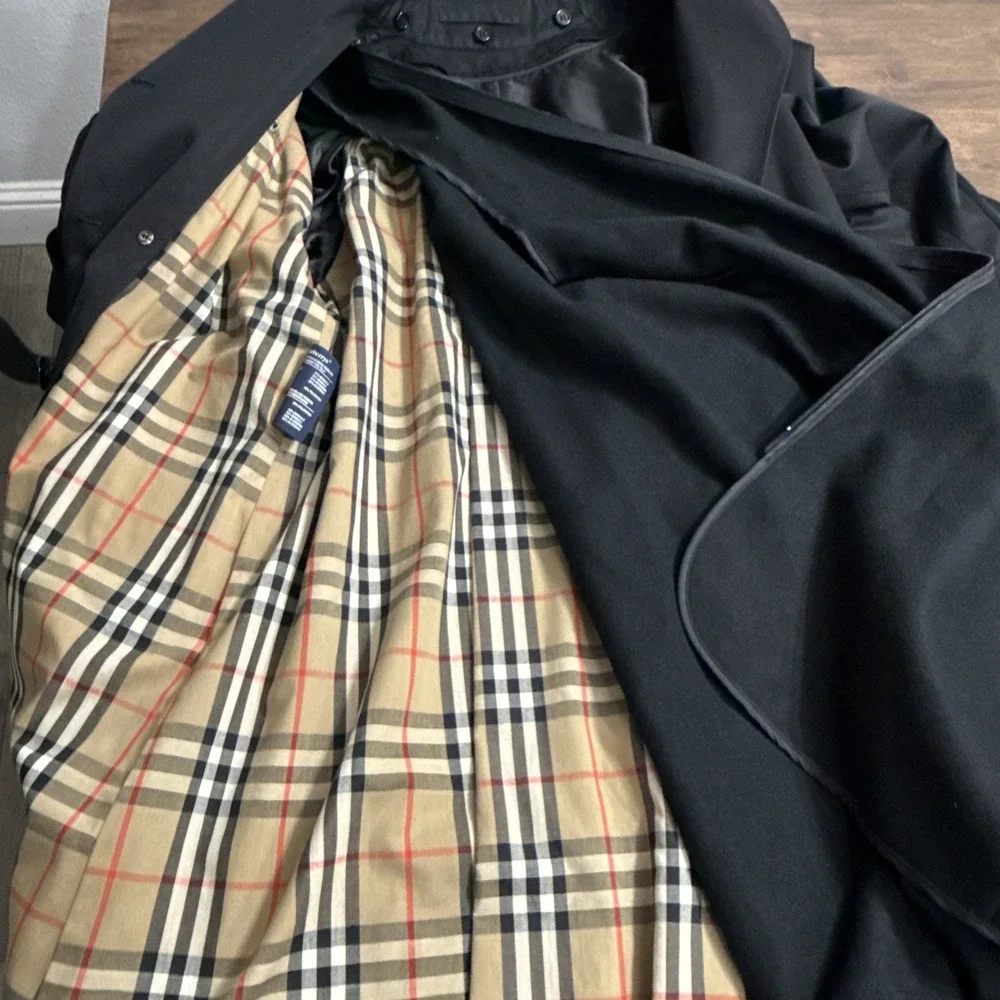 Vintage Burberrys Nova Check Belted Trench Coat Lined Black 8 Petite Wool Liner - Picture 11 of 16